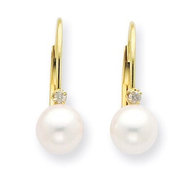 5-6mm Round Cultured Pearl and Diamond Leverback Earrings 14k Gold XF248E, MPN: XF248E, 883957414799