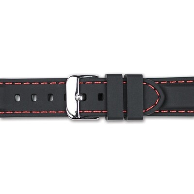 24mm Black Silicone with Red Stitch Watch Band  BA407-24, MPN: BA407-24,