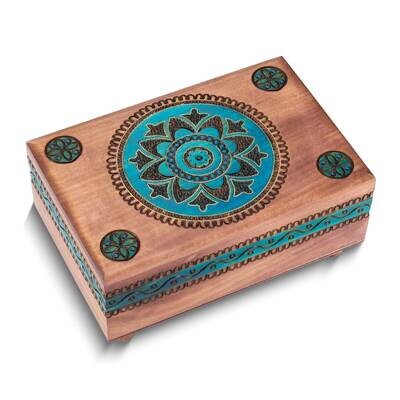 Blue Floral Carved and Painted Wooden Puzzle Box GM25140, MPN: GM25140,