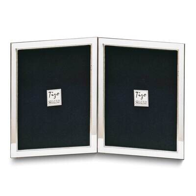 Tarnish Resistant Narrow Portrait Hinged Beaded Double 4X6 Photo Frame with Finished Wood Back Ster…