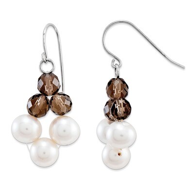 FW Cultured White Pearl-Brown Crystal Earrings Sterling Silver SSCMEI17717
