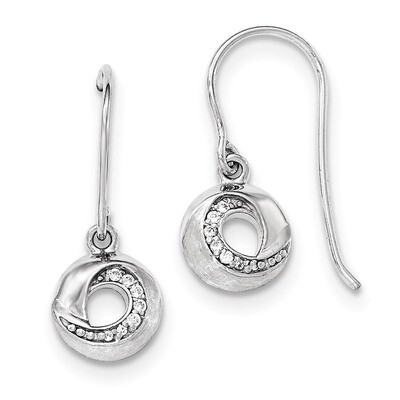 CZ Shepherds Hook Dangle Earrings Sterling Silver QE12444