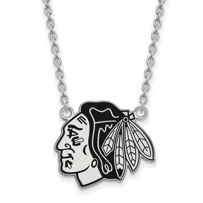 Chicago Blackhawks Large Enamel Pendant with Chain Necklace Sterling Silver SS042BLA-18, MPN: SS042…