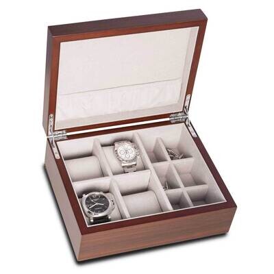 Matte Walnut Finish 4-Watch and 6-Cufflink Case GM21267, MPN: GM21267, 797140577089