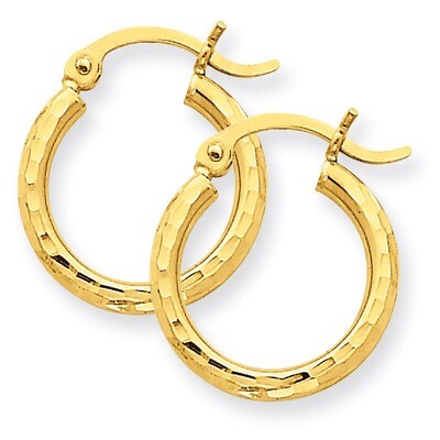 2mm Round Tube Hoop Earrings 14k Gold Diamond-cut TC234, MPN: TC234, 883957289113