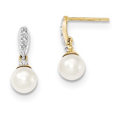 Diamond and 6-7mm Round Cultured Pearl Post Dangle Earrings 14k Gold XE2497AA, MPN: XE2497AA, 88395…