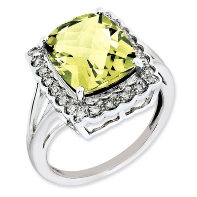 Lemon Quartz Ring Sterling Silver Diamond QR3031LQ, MPN: QR3031LQ, 883957403199