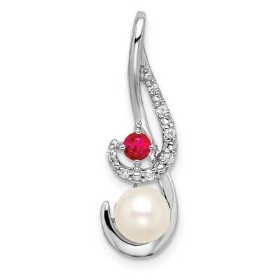 Cultured Freshwater Pearl Ruby &amp; Diamond Slide 14k White Gold PM8472-RU-004-WA, MPN: PM8472-RU-004-…