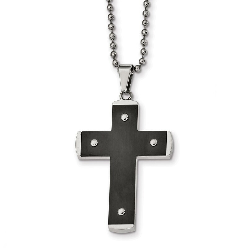 Black IP-plated Cross Necklace Stainless Steel Brushed and Polished SRN2303-22 by Chisel, MPN: SRN2…