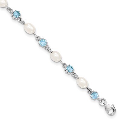 7 Inch Blue Diamond Cultured Pearl Bracelet Sterling Silver QG2388-7, MPN: QG2388-7, 191101275654