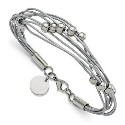 Beaded Multi-Strand Grey Leather 8 Inch Bracelet Stainless Steel Polished SRB2819-8, MPN: SRB2819-8…