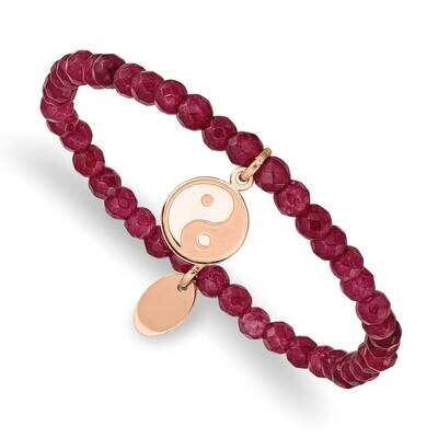 Satin Rose Ip Yingyang Red Jade Stretch Bracelet Stainless Steel Polished SRB2371, MPN: SRB2371, 19…