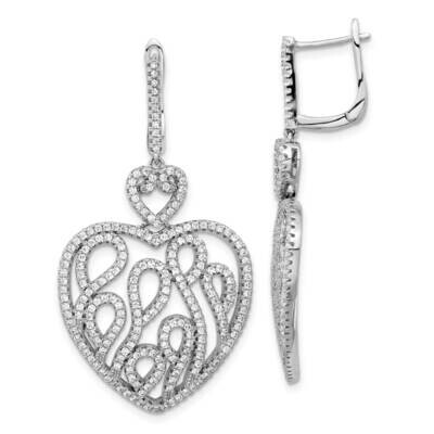 Sterling Silver CZ Heart Dangle Earrings 10986