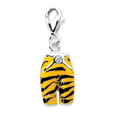 Enamel Tiger Pants Charm Sterling Silver Click-on Synthetic Diamond QCC572 by Amore La Vita, MPN: Q…