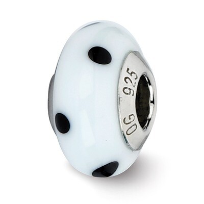 White with Black Dots Murano Bead - Sterling Silver QRS2228, MPN: QRS2228, 883957513195