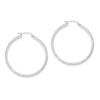 Diamond-cut 3.5x38mm Hollow Hoop Earrings 14k White Gold TC814, MPN: TC814, 886774731308