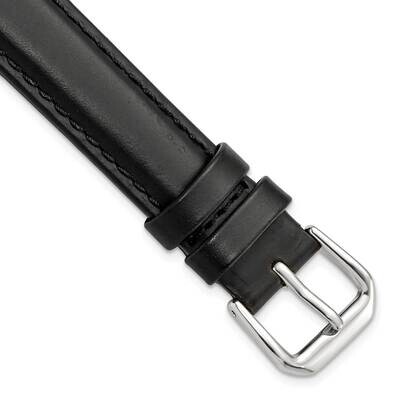 15mm Black Italian Leather Buckle Watch Band Silver-tone BAW18-15, MPN: BAW18-15,