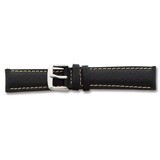 24mm Short Black Leather White Stitch Watch Band 6.75 Inch Silver-tone Buckle BA99S-24, MPN: BA99S-…