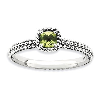 Checker-cut Peridot Antiqued Ring - Sterling Silver QSK822, MPN: QSK822, 191101641596