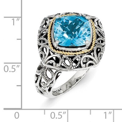 Blue Topaz Ring Sterling Silver &amp; 14k Gold QTC767, MPN: QTC767, 883957368016