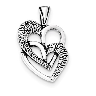 Antiqued 2 Hearts Pendant Sterling Silver QP4440