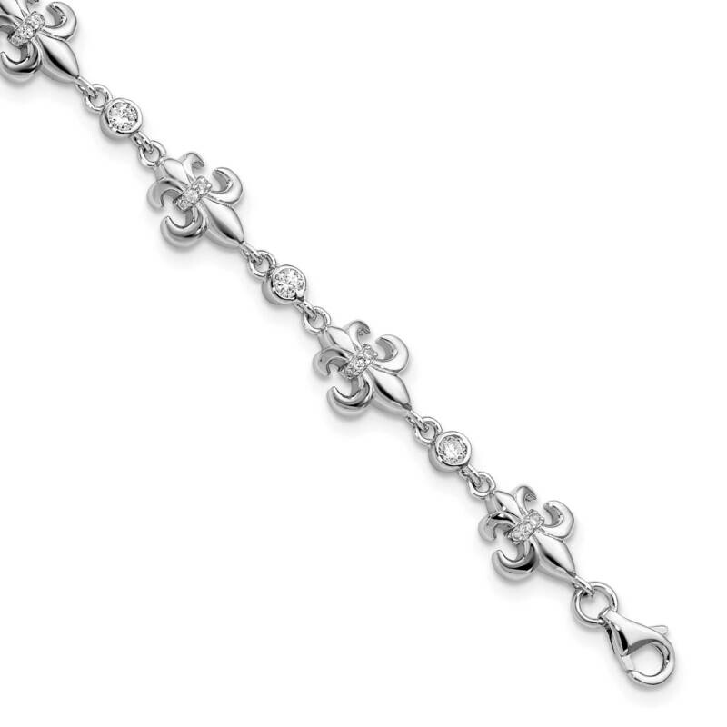 CZ Diamond Fleur De Lis with 1 Inch Extender Bracelet Sterling Silver Rhodium-Plated QG5797-7, MPN:…