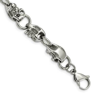 Skulls 8.75 Inch Bracelet Stainless Steel Polished SRB171-8.75 by Chisel, MPN: SRB171-8.75, 8839577…
