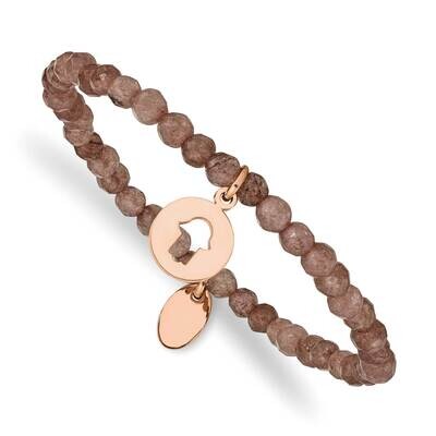 Rose Ip Hamsa Brown Jade Stretch Bracelet Stainless Steel Polished SRB2375, MPN: SRB2375, 191101861…