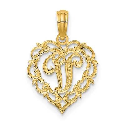 V Script Initial In Heart Charm 14k Gold K6424V, MPN: K6424V, 637218007707
