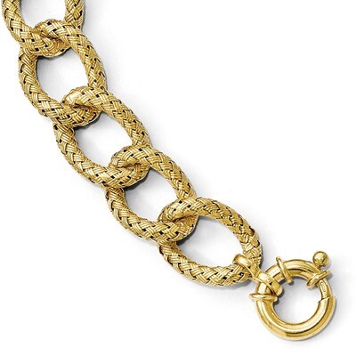 Leslie&#39;s Polished Textured Bracelet- Fancy Spring Ring 8 Inch Sterling Silver Gold-plated HB-QLF614…