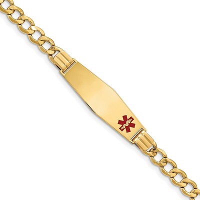 8 Inch Medical Soft Diamond Shape Red Enamel Semi-solid Curb Link ID Bracelet 14k Gold XM579FC-8, M…