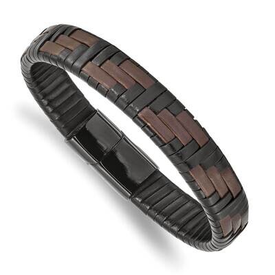 Black Ip Brown Black Leather 8.25 Inch Bracelet Stainless Steel Polished SRB2439-8.25, MPN: SRB2439…