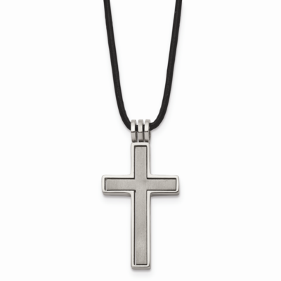 Leather Cord Cross 18 Inch Necklace Titanium TBN100-18 by Chisel, MPN: TBN100-18, 883957874524