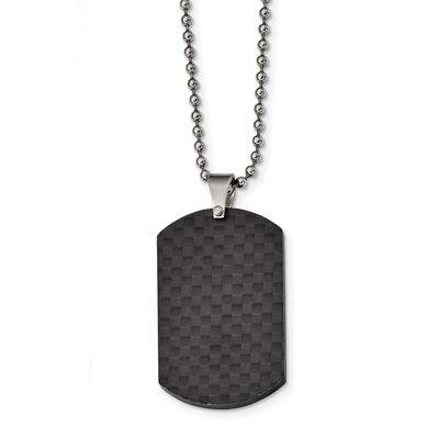 Black Solid Carbon Fiber Dog Tag Necklace Stainless Steel Brushed SRN2426-22 by Chisel, MPN: SRN242…
