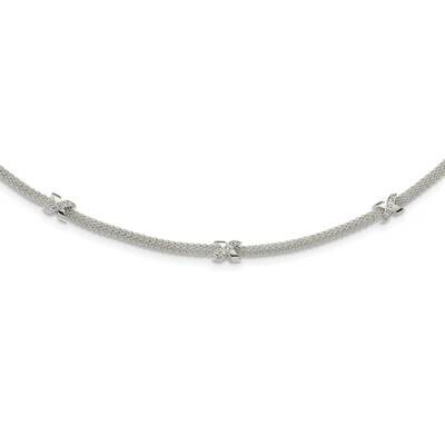 CZ Diamond xs with 2 Inch Extender Necklace 17.5 Inch Sterling Silver Polished QG5996-17.5, MPN: QG…