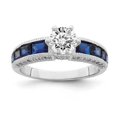 Synthetic Blue Spinel &amp; CZ Diamond Ring Sterling Silver Rhodium-plated QR7018, MPN: QR7018, 8839579…