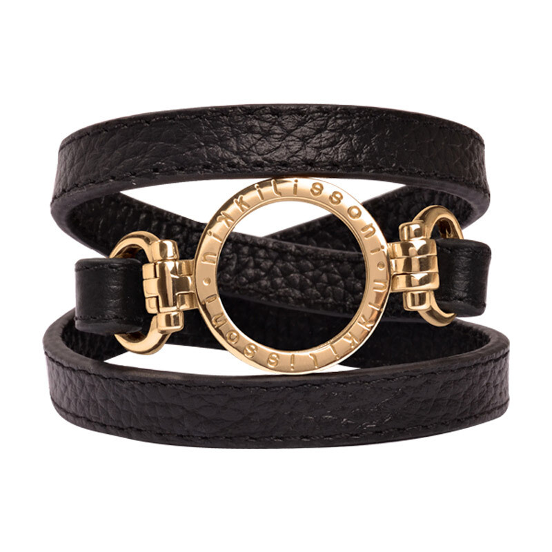 Nikki Lissoni Black Leather Wrap Bracelet with A Small Gold-Plated Pendant Size Small BBL02GS, MPN:…