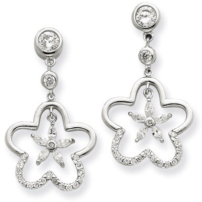 CZ Flower Dangle Post Earrings Sterling Silver QE7268