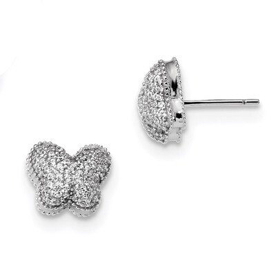 CZ Diamond Butterfly Post Earrings Sterling Silver Rhodium-plated QE13064, MPN: QE13064,