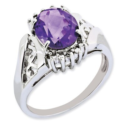 Amethyst &amp; Diamond Ring Sterling Silver QR2917AM, MPN: QR2917AM, 883957610849