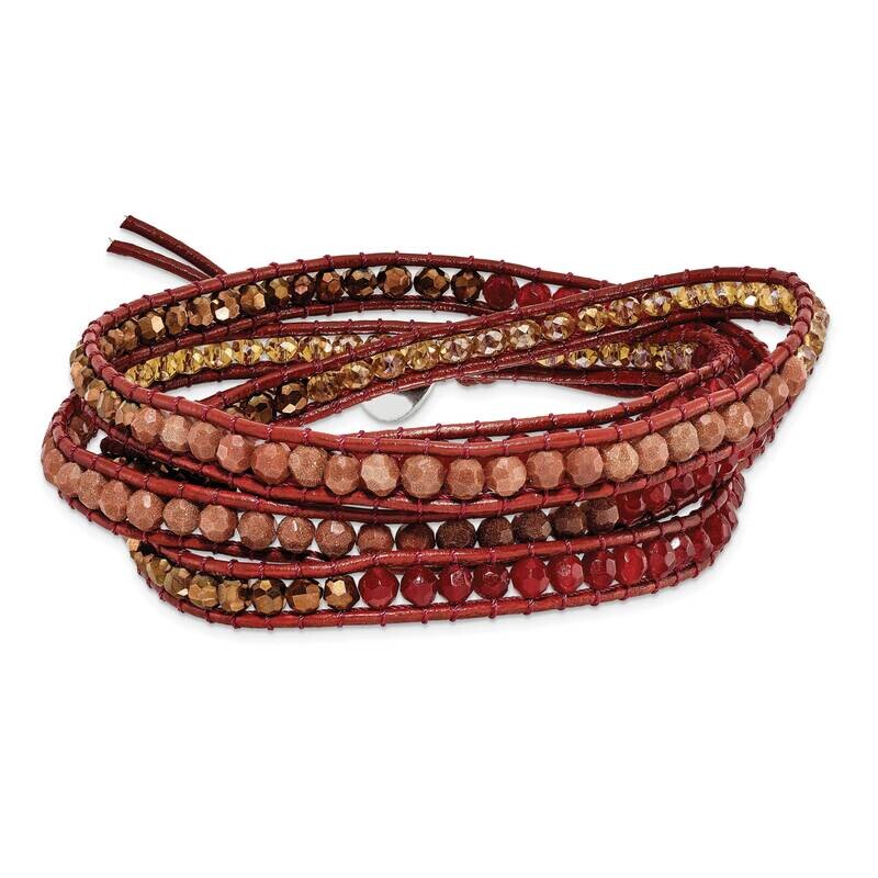 Crystal Red Quartz Red Sand Stone Leather Bracelet Multi-wrap BF2103