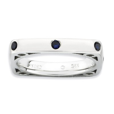 Created Sapphire Square Ring - Sterling Silver Polished QSK587, MPN: QSK587, 886774172958