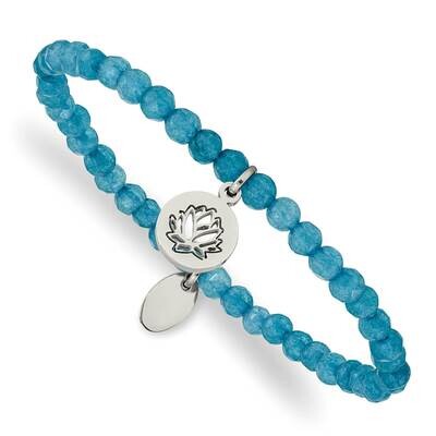 Lotus Blue Jade Beaded Stretch Bracelet Stainless Steel Polished SRB2374, MPN: SRB2374, 191101860744