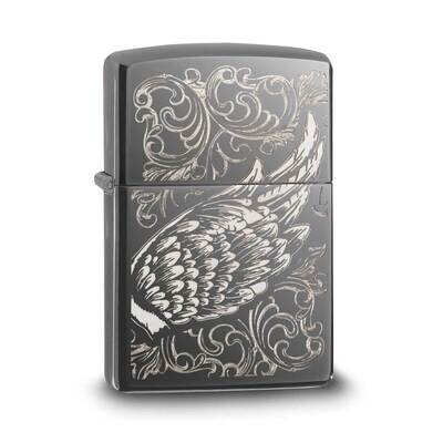 Zippo Black Icer Laser Engrave Auto Engrave Angel Wing Lighter GM22109, MPN: GM22109, 191693091144