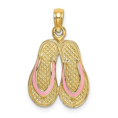 Pink Enamel Double Flip-Flop Charm 14k Gold K6659, MPN: K6659, 637218115785
