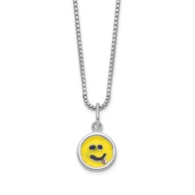 Sterling Silver Enamel Smiley Face Necklace with Pink Pouch GM20990, MPN: GM20990,