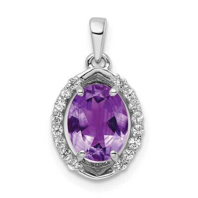 Oval 1.75 Amethyst White Topaz Pendant Sterling Silver Rhodium-Plated QP5711AM, MPN: QP5711AM,