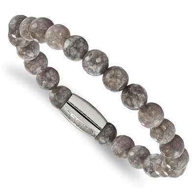 Light Brown Jade Bead Stretch Bracelet Stainless Steel Polished SRB2235 by Chisel, MPN: SRB2235, 19…