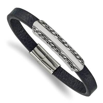 Polished Blue Leather 8.25 Inch Bracelet Stainless Steel Antiqued SRB2391-8.25, MPN: SRB2391-8.25, …