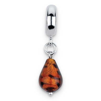 Sunset with Black Spots Murano Dangle Bead - Sterling Silver QRS2146, MPN: QRS2146, 883957512372